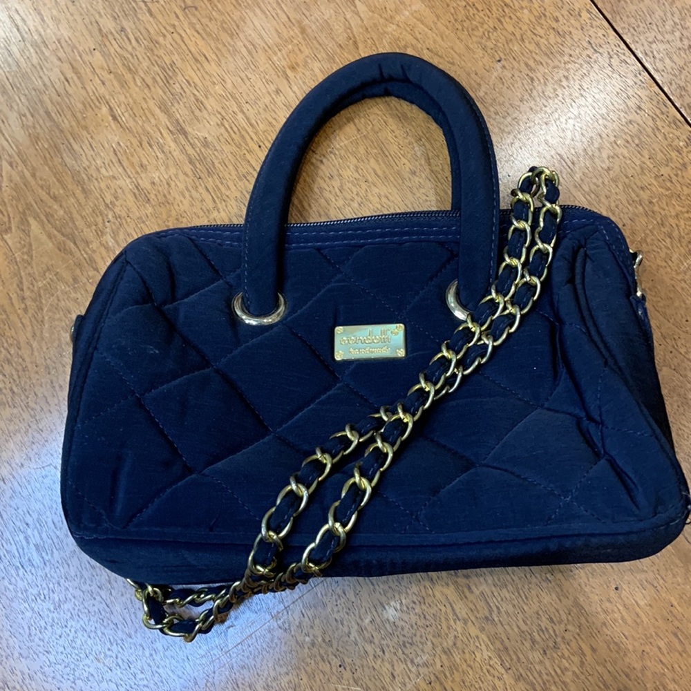 Condotti handmade quilted nylon crossbody bag with chain strap in navy